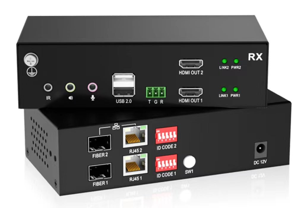 IP FHD Digital KVM Extender over Fiber/Cat5--Dual HDMI / USB2.0 / Audio / Rs232 /4K@30Hz