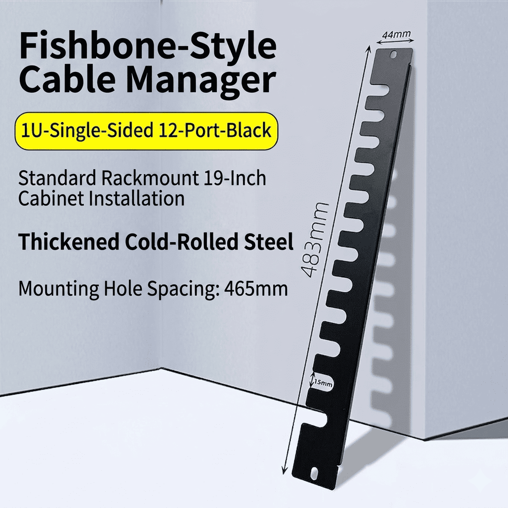 1U Finger Duct Cable Management Panel - Heavy Duty Cold-Rolled Steel