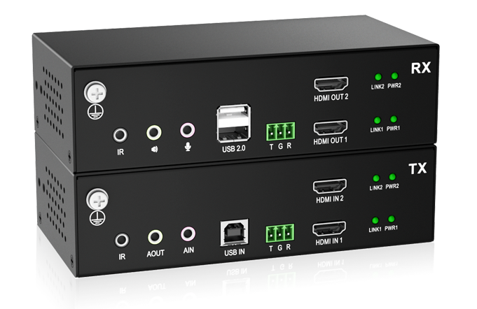 IP FHD Digital KVM Extender over Fiber/Cat5--Dual HDMI / USB2.0 / Audio / Rs232 /4K@30Hz