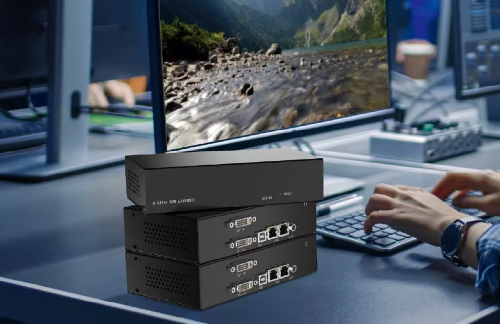 Dual DVI IP KVM Matrix Extender via CAT5E/6