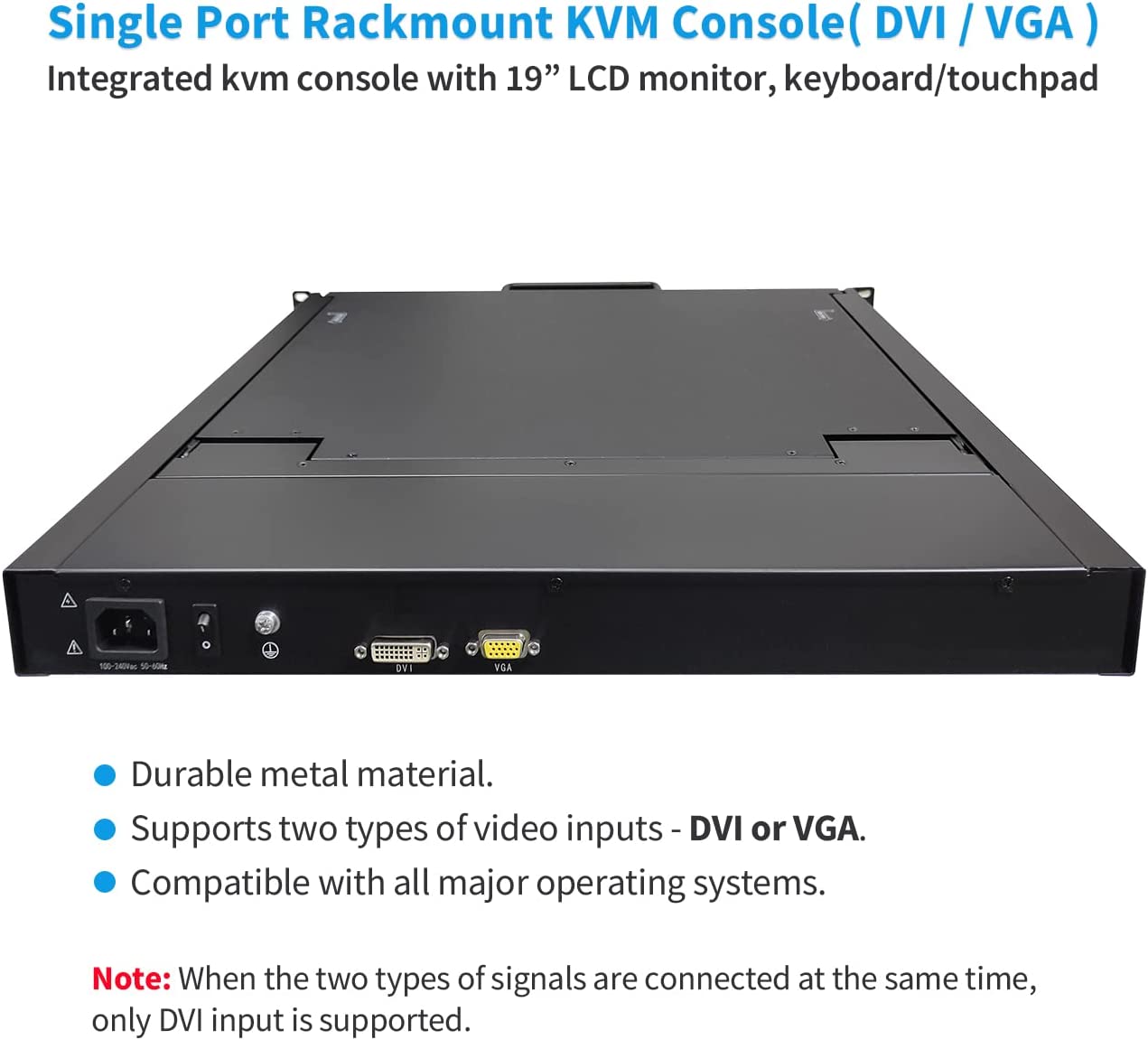 19" / 17'' 1 Port Rackmount Single Rail KVM Console - 1U, VGA & DVI-D , Up To 1280X1024@60Hz