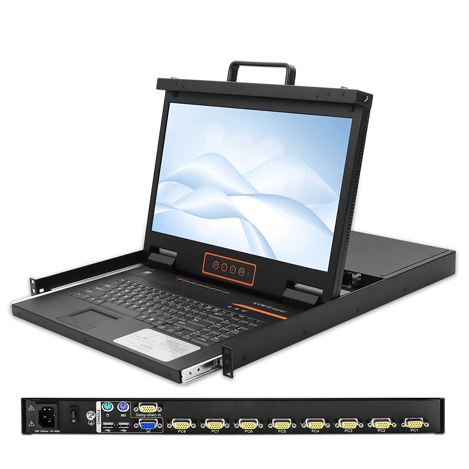 18.5" Rackmount  LCD KVM Console - 1U , VGA, USB/PS2, Up To1366x768@60Hz