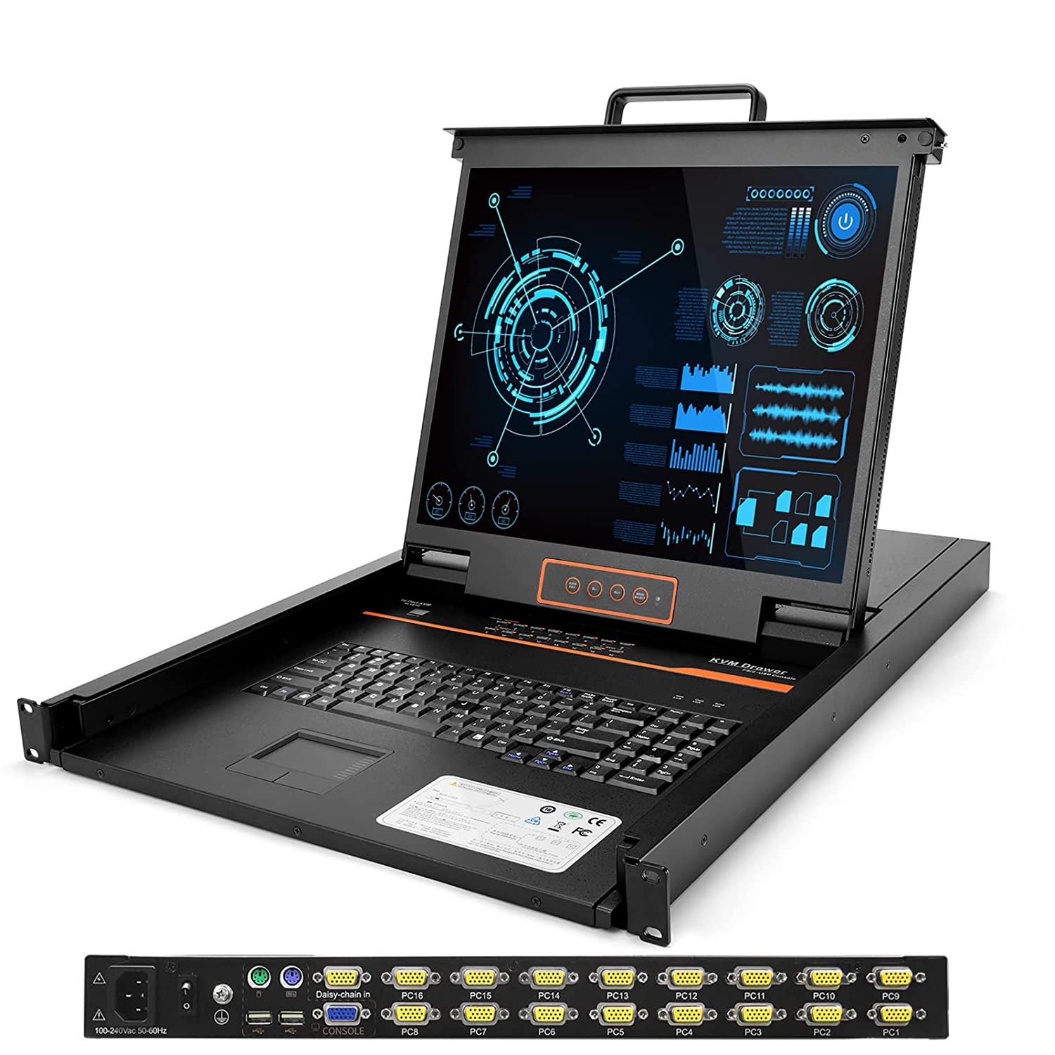 19" Single Rail USB LCD KVM Console - 1U, VGA, Up To 1280x1024@60Hz