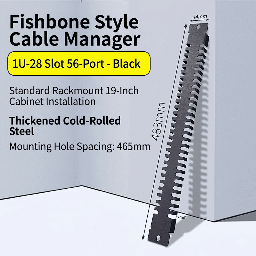 1U Finger Duct Cable Management Panel - Heavy Duty Cold-Rolled Steel