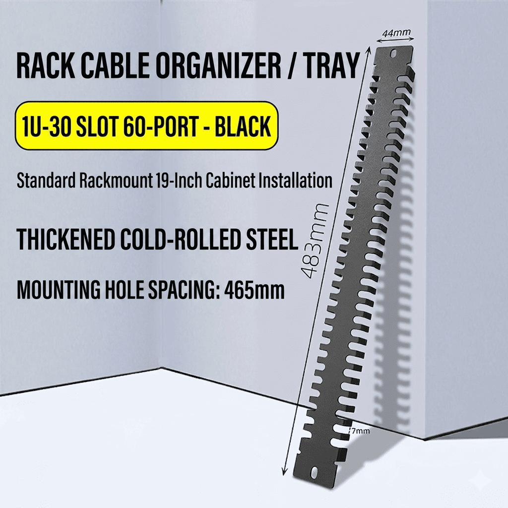 1U Finger Duct Cable Management Panel - Heavy Duty Cold-Rolled Steel