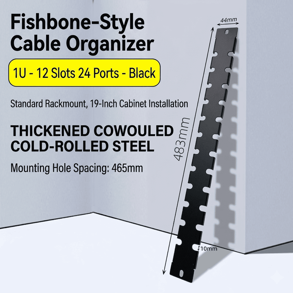 1U Finger Duct Cable Management Panel - Heavy Duty Cold-Rolled Steel