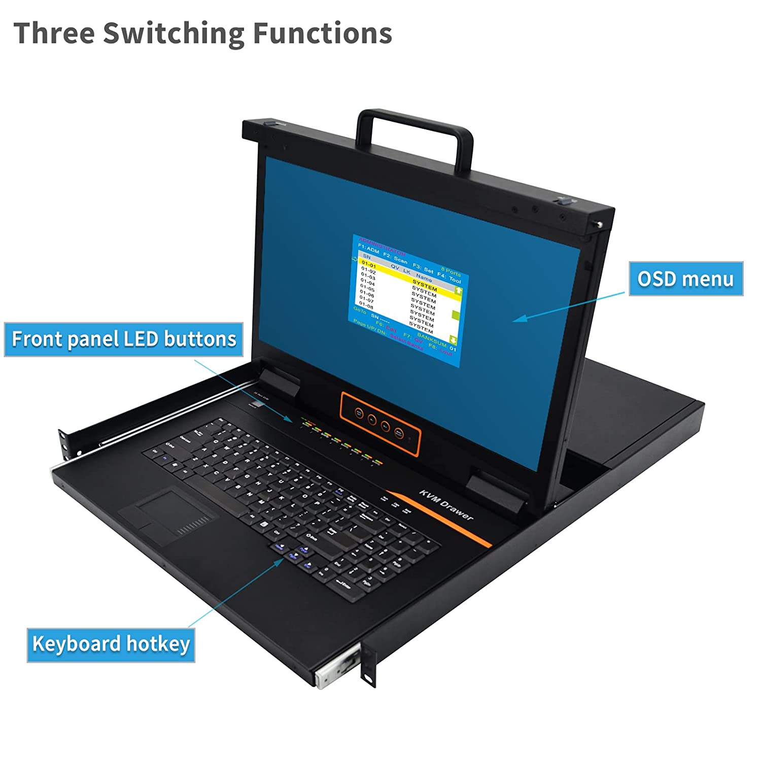 18.5" Rackmount  LCD KVM Console - 1U , VGA, USB/PS2, Up To 1920 x 1080 @60Hz