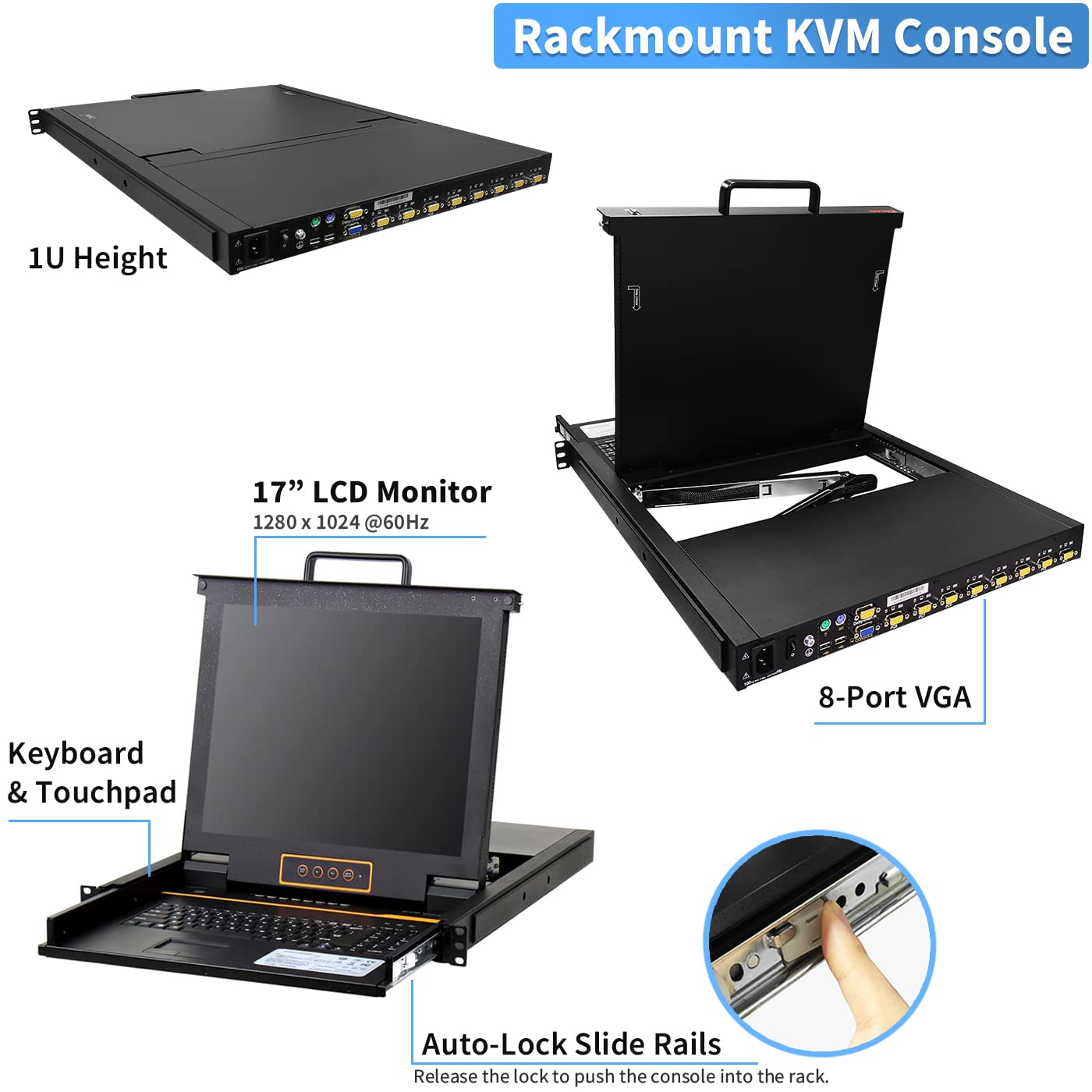 8 Port 17'' Display LCD KVM Switch - High Resolution, OSD