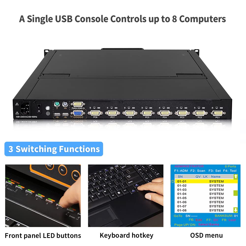8 Port 17'' Display LCD KVM Switch - High Resolution, OSD