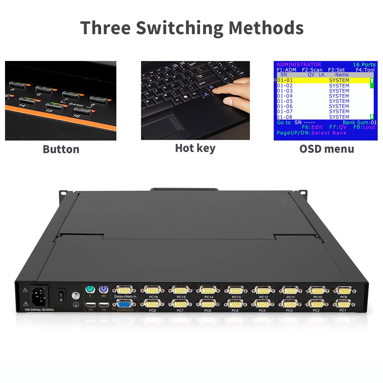 16 Port 17'' Display LCD KVM Switch - High Resolution, OSD