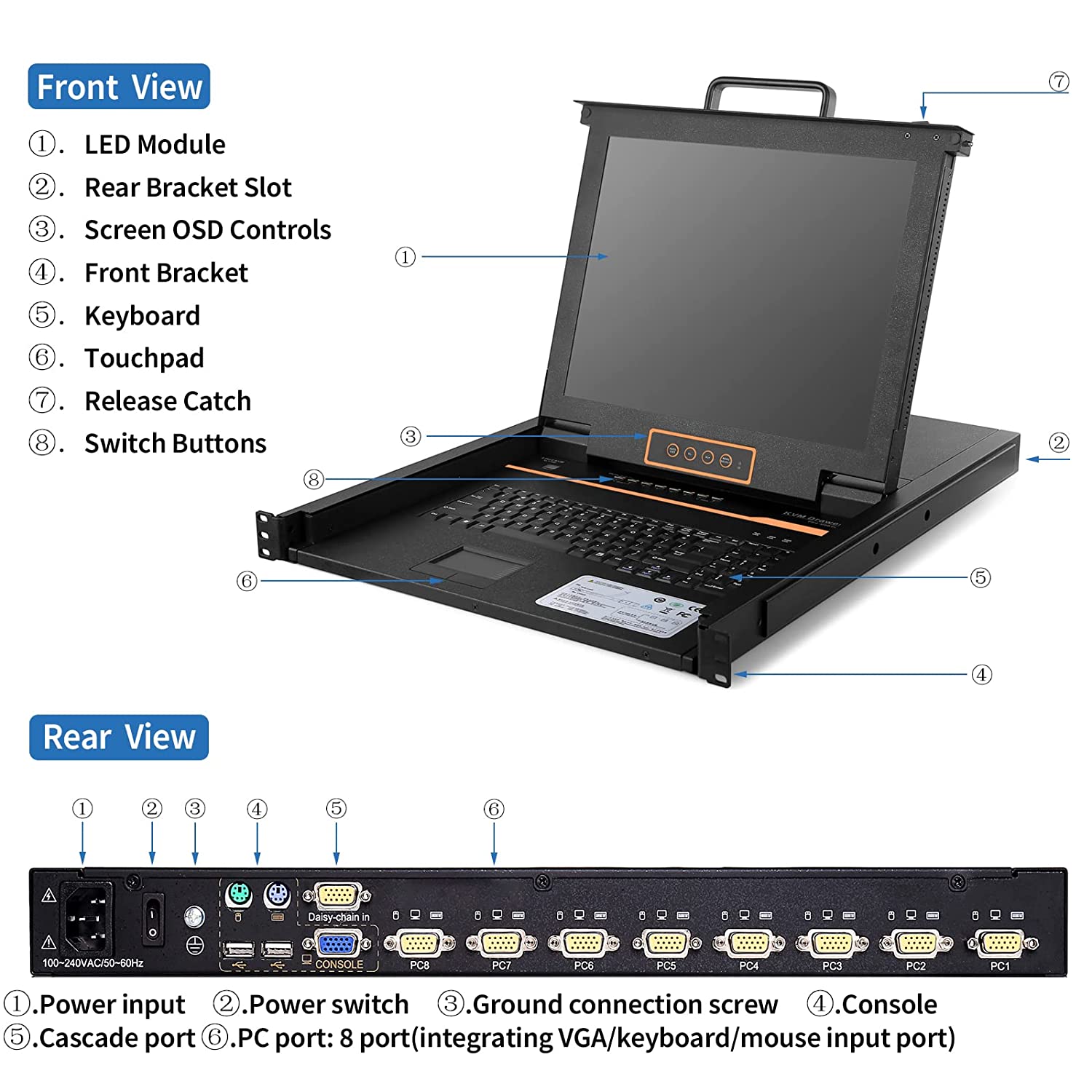 8 Port 17'' Display LCD KVM Switch - High Resolution, OSD