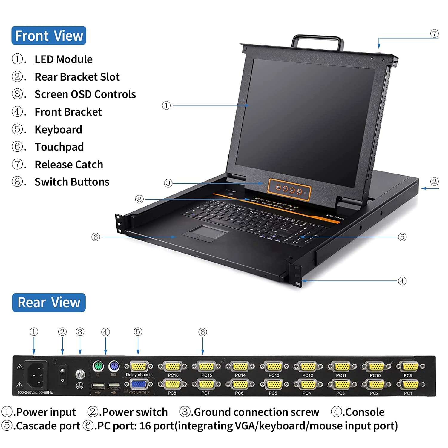 16 Port 17'' Display LCD KVM Switch - High Resolution, OSD