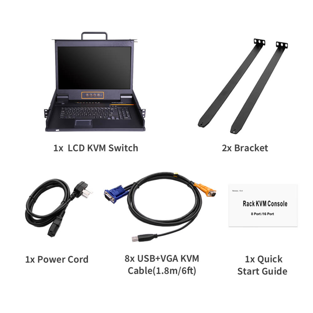 17.3" Rackmount  LCD KVM Console - 1U , VGA, USB/PS2, Up To 1920 x 1080 @60Hz