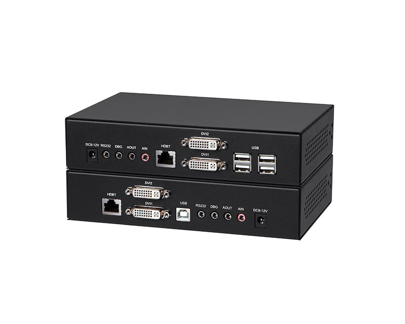 USB Dual DVI KVM Extender Over Cat5e or Cat6 Cable -100M